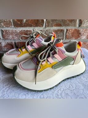 Chunky Multi-Color Platform Sneakers - Pink, Yellow, Green, Cream - size 6(36)